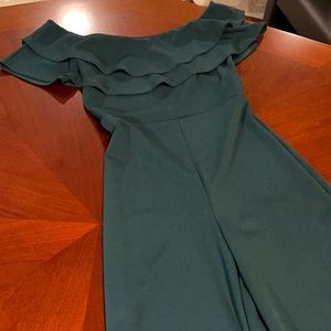 FashionNova Hunter green cold shoulder jumpsuit